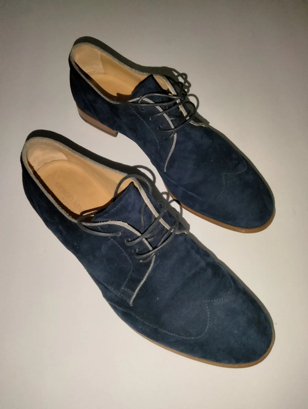 Giorgio Armani (Size 39.5) Men's Navy Blue Suede Lace Up Hard Bottom Derby Shoes